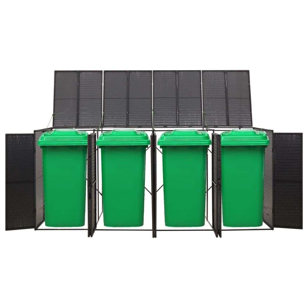 Cache Poubelle Extérieur Quadruple, Abri Rangement de Poubelle Quadruple Noir 274x80x117 cm Résine tressée