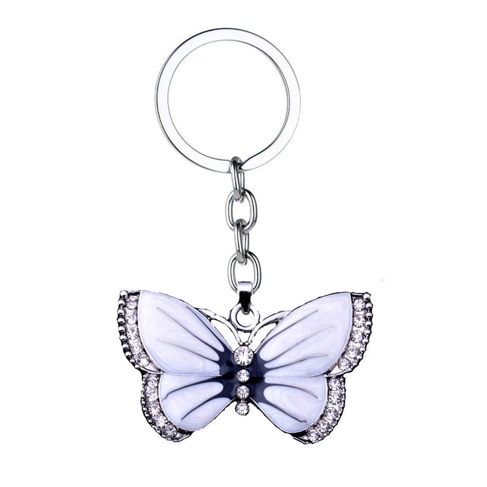 Crystal Butterfly Pendant Keychain Key Ring Charm Car Bag Wallet Hanging Accessories Ornaments Craft Key Buckle for Women Girls - White Stylish and Popular