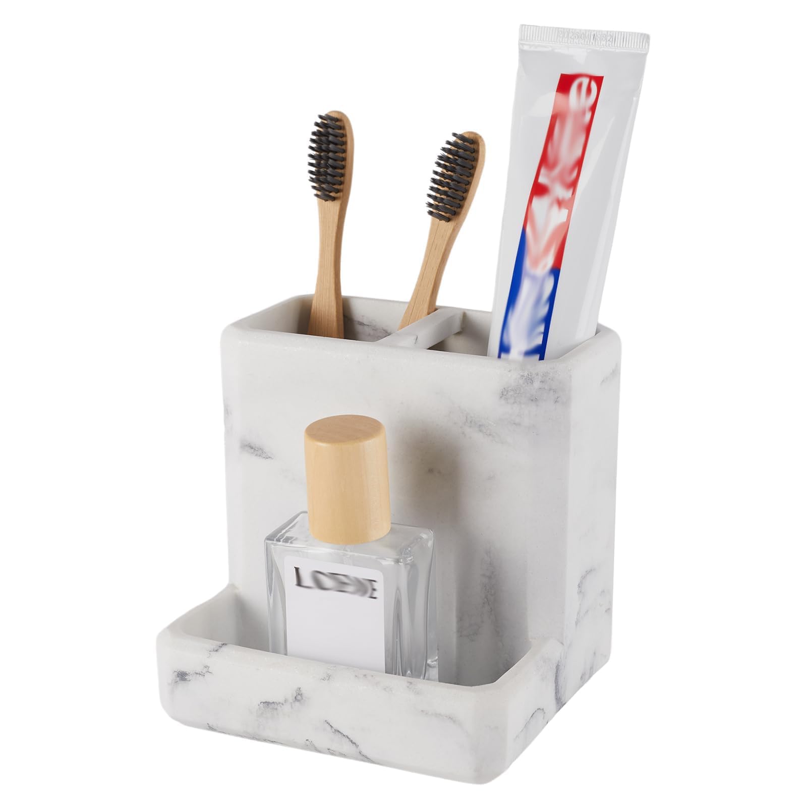 SZYRL Toothbrush Holder for Bathrooms Organizer Countertop Organizer Accessories, with 3 Compartment Storage for Toothbrush Toothpaste Floss Razors,