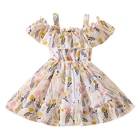 Toddler Baby Girls Summer Dress Chiffon Princess Tutu Dress Floral Beachwear Suspender Sundress Skirt Little Girl Clothes, Yellow-m, 3 Years Cover