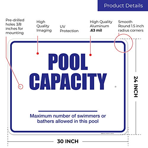 Señal de piscina capacidad, 24x30 pulgadas, aluminio miniatura 3