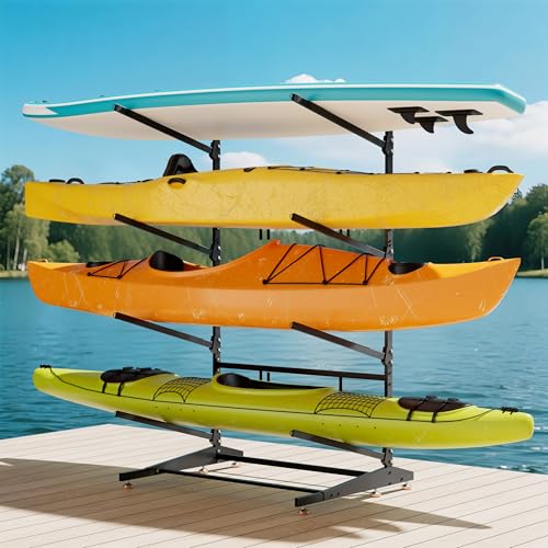 Image of 4-Tier Freestanding Kayak Rack, Pro-Grade Heavy Duty Outdoor Storage for 4 Boats, 440 lbs Max Capacity, Rust-Proof 304 Stainless Steel Hardware (Black)