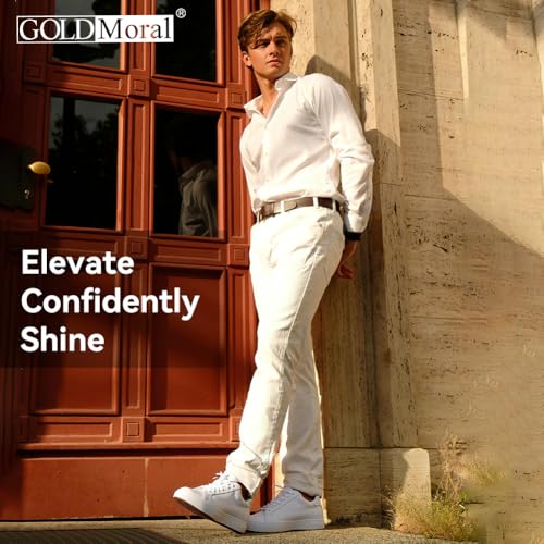 Men's Invisible Height Increase Sneakers 2.76’’, Custom Fit Elevator Insole 7cm Height Boosting Hidden Lift, Breathable Leather White Casual Shoes with Slip-Resistant Outsole4