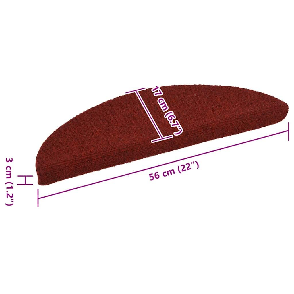 vidaXL Tappetini per Scale autoadesivi 15 pz 56x17x3 cm Bordeaux Rosso Semicircolari