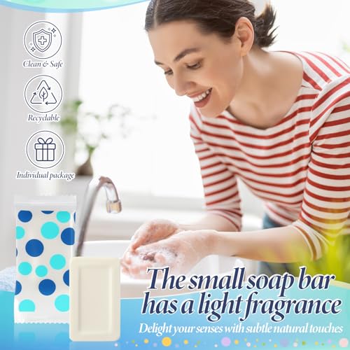 Image of Kacctyen 200 Pcs 0.35 oz Mini Hotel Soap Bars Bulk Individually Wrapped Hand Soap Bars Travel Size Toiletries for Hospitality Guest Holiday (Blue Random Dots)