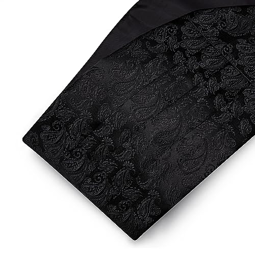 Image of Barry.Wang Men Silk Paisley Cummerbund and Pre-tied Bowtie Handkerchief Cufflink Set for Tuxedo