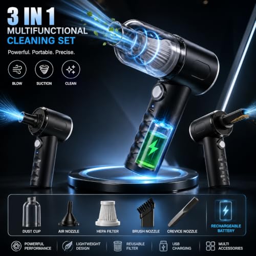 Image of multifunctional Portable Car Vacuum Cleaner with Blower | USB Rechargeable Wireless Handheld Car Vacuum Cleaner Traveling, Camping Reusable,Portable,Rechargeablefor car clean usage (v4)