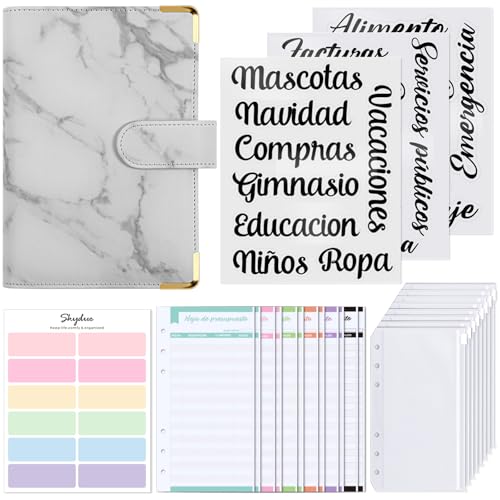 SKYDUE Agenda Ahorro Dinero Español, Organizador de Dinero, Libreta de Ahorro, Sistema de Sobres Para Ahorrar Dinero (Gris Marmolado)