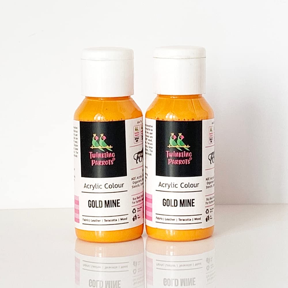 Twinkling ParrotsAcrylic Paint For Canvas, Wood, Leather, Earthenware and Metal | DIY Paint | Gold Mine | Set of 2 | 60ml Each | made In India |