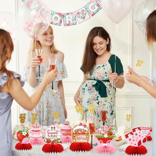 Image of Strawberry Baby Shower Decorations, 12PCS Berry Sweet Honeycomb Centerpieces Decoration A Berry Sweet Baby Is on the Way Party Table Decor Supplies