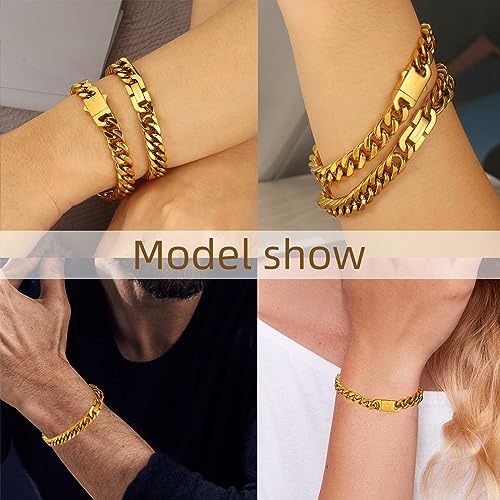 CaptainSteeL 2Pcs Cuban Link Chain Bracelet Set - Stainless Steel Bracelet, Gold Plating, Fashion Jewelry for Men, Women, Boyfriend, Lover, 7.5/8.3/9 Inches3