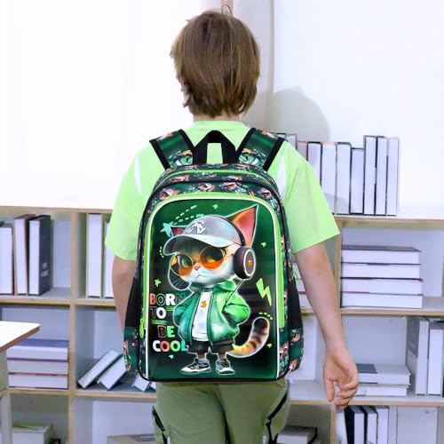 Image of CCJPX 16 inch Cat Backpack for Boys, 3PCS Kids Water Resistant Preschool Bookbags, Cool Kindergarten School Backpacks and Lunch Box