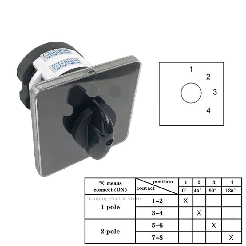 50A 2 Poles 8 Terminals Rotary Cam Switch Universal Changeover Select Interruptor Optional Positions YMZ12-50/2 (Color : 1234)