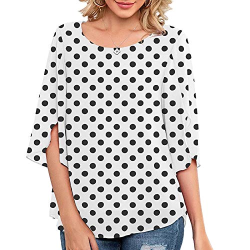 2021 Nuevo Camiseta Mujer Verano Moda Impresión de Lunares Manga Corta Elegante Blusa Camisa Cuello Redondo Camiseta de Gasa Suelto Tops Casual Fiesta T-Shirt Original tee