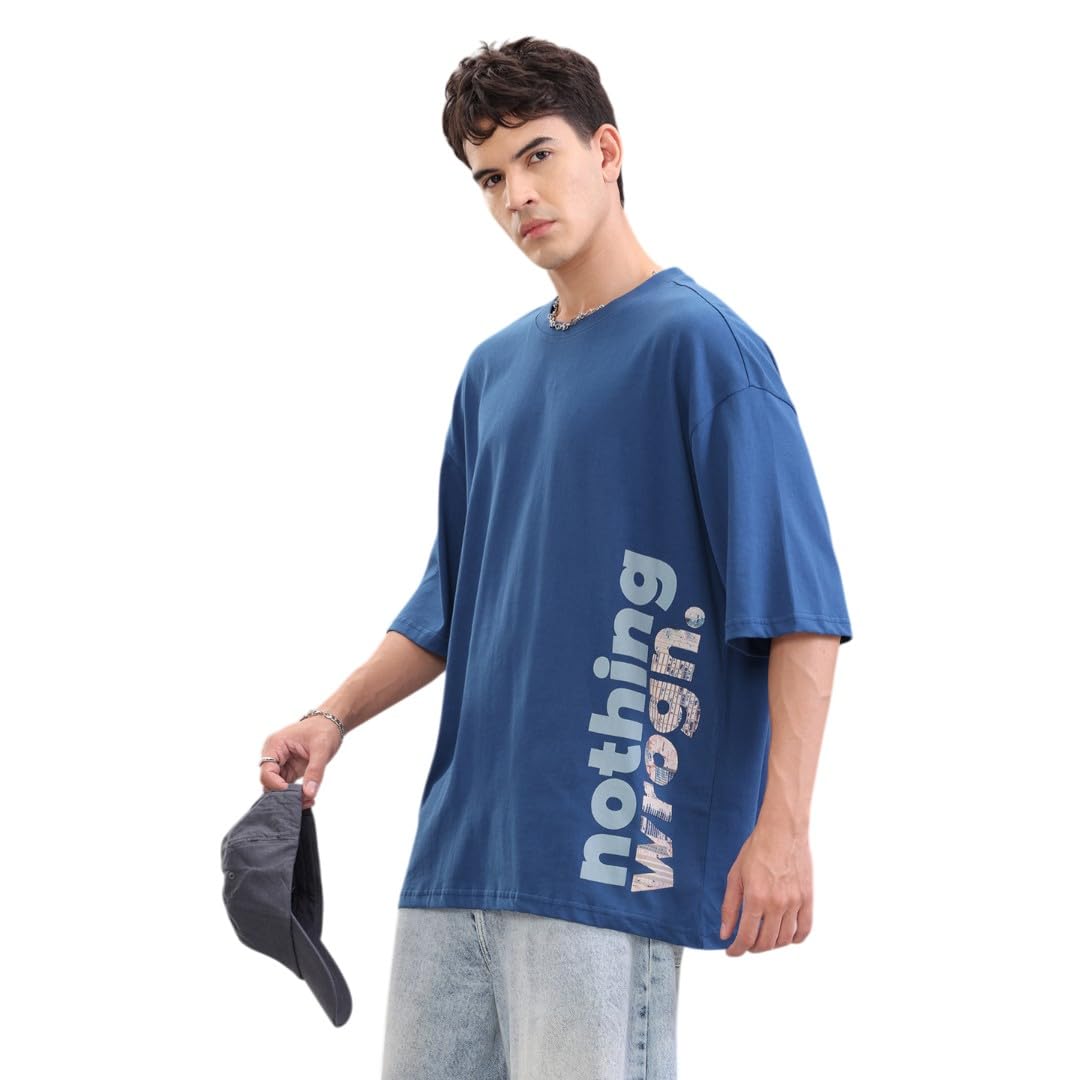 Men's Cotton T-Shirt | Typography Placement Print | Oversized Fit-image-41
