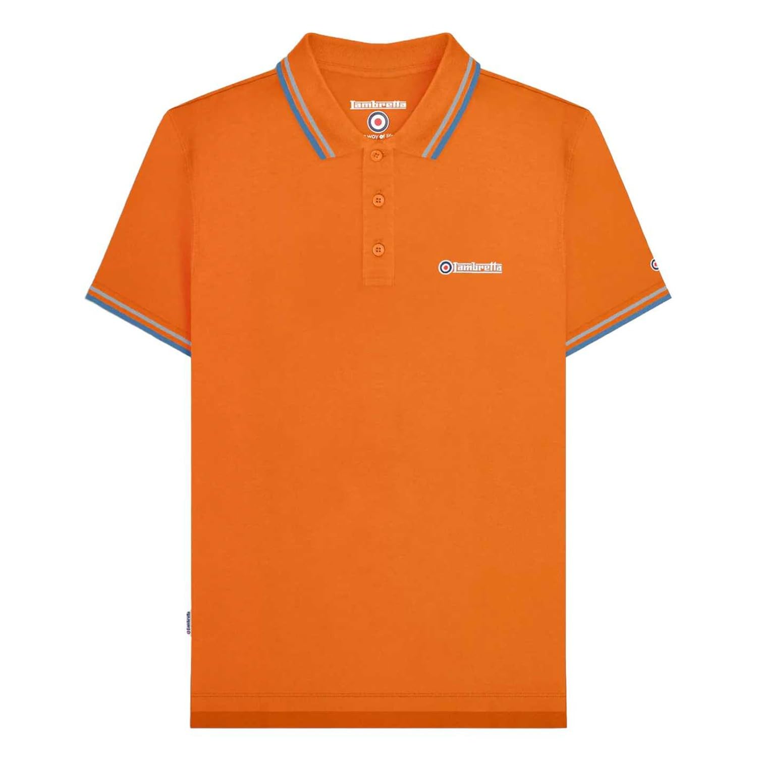 Lambretta Mens Twin Tipped Polo Shirt - Orange/Sky/Dark Blue - 2XL
