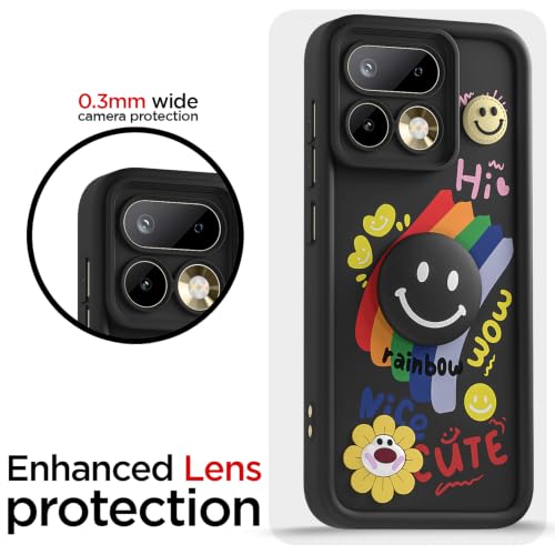 Image of Pikkme Back Cover for Realme 16 Pro 5G | Soft Silicone| Cute Rainbow Smile & 3D Cartoon Flower Design | Shockproof Raised Camera Protection Bumper Case (Black)