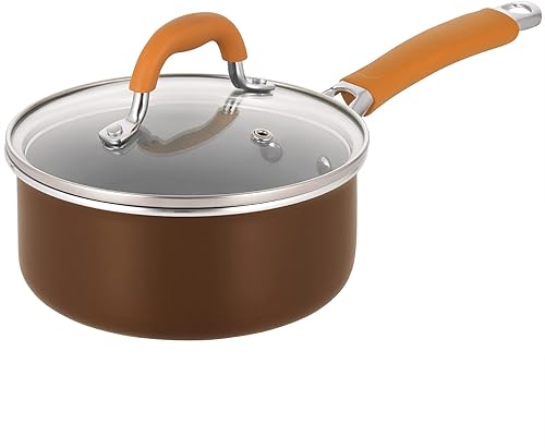 Cacerola de cerámica con tapa, olla pequeña antiadherente de 1.5 cuartos de galón para cocinar en casa, color marrón