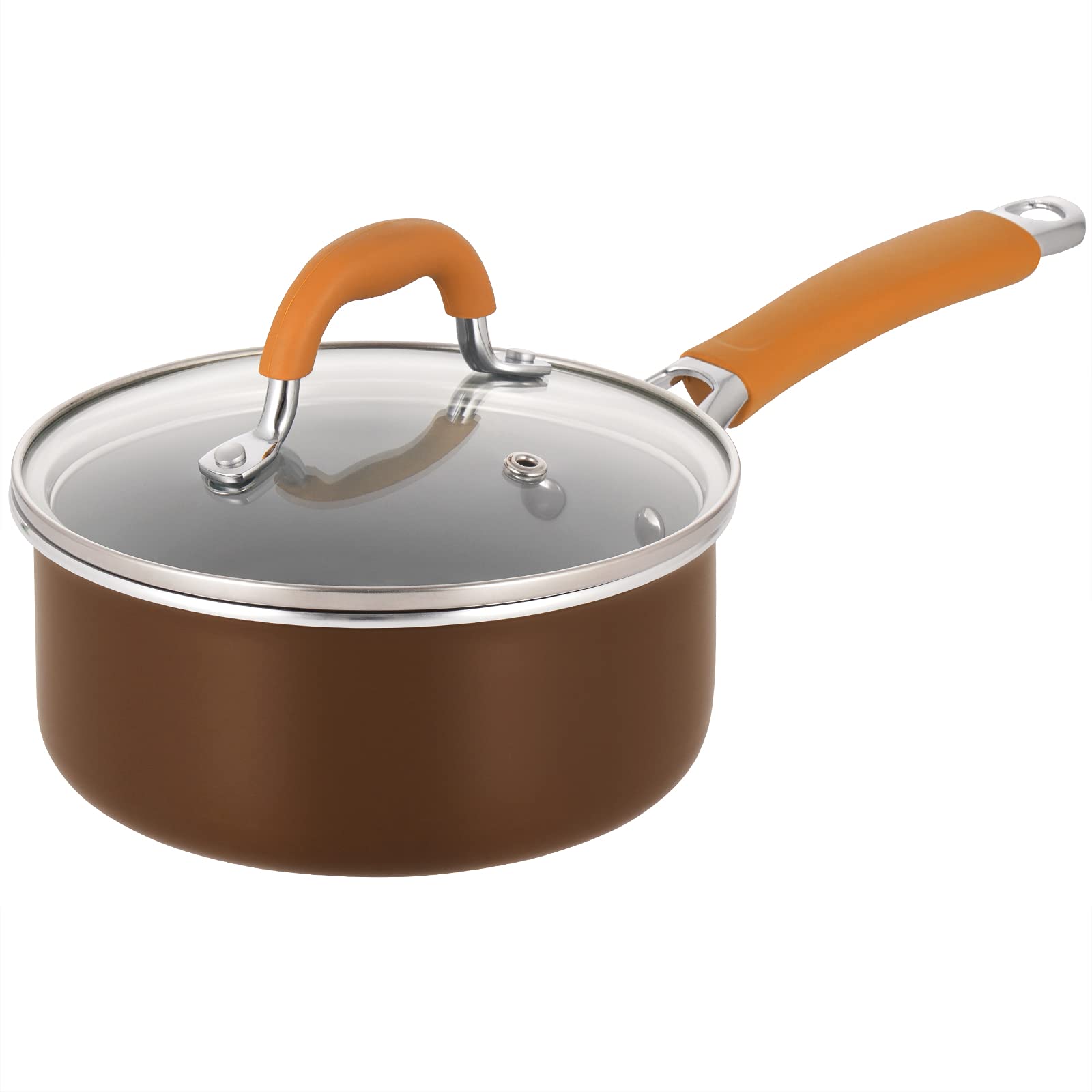 Ceramic Saucepan with Lid, 1.5 Quart Nonstick Small Sauce Pot For Home Cooking, Brown
