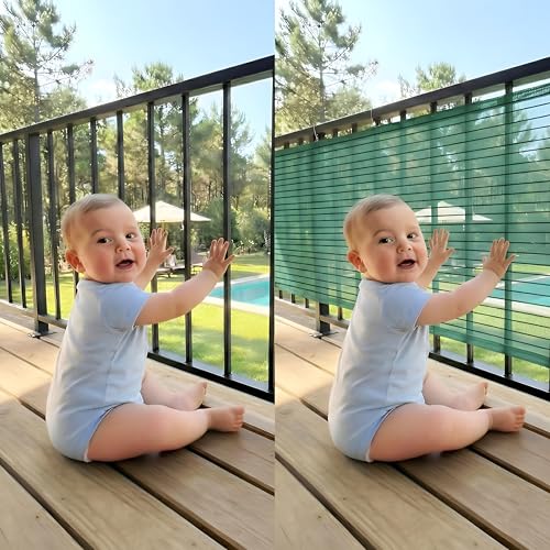 Image of RED WIND Baby Safety Net with Reinforced Edges | 4.5 x 20 Ft | Green with Black Lines | HDPE | 90% Shade UV Resistant Baby, Pet Safety Net for Balcony, Staircase, Railings