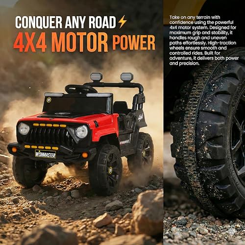 Image of Wishmaster 4x4 Kids Electric Ride On Car, 2-6 Years| Battery EV Kids Cars | Remote Control, Battery Operated, RGB LED Lights, Bluetooth Music, 1-Year Warranty On Motors & Motherboard