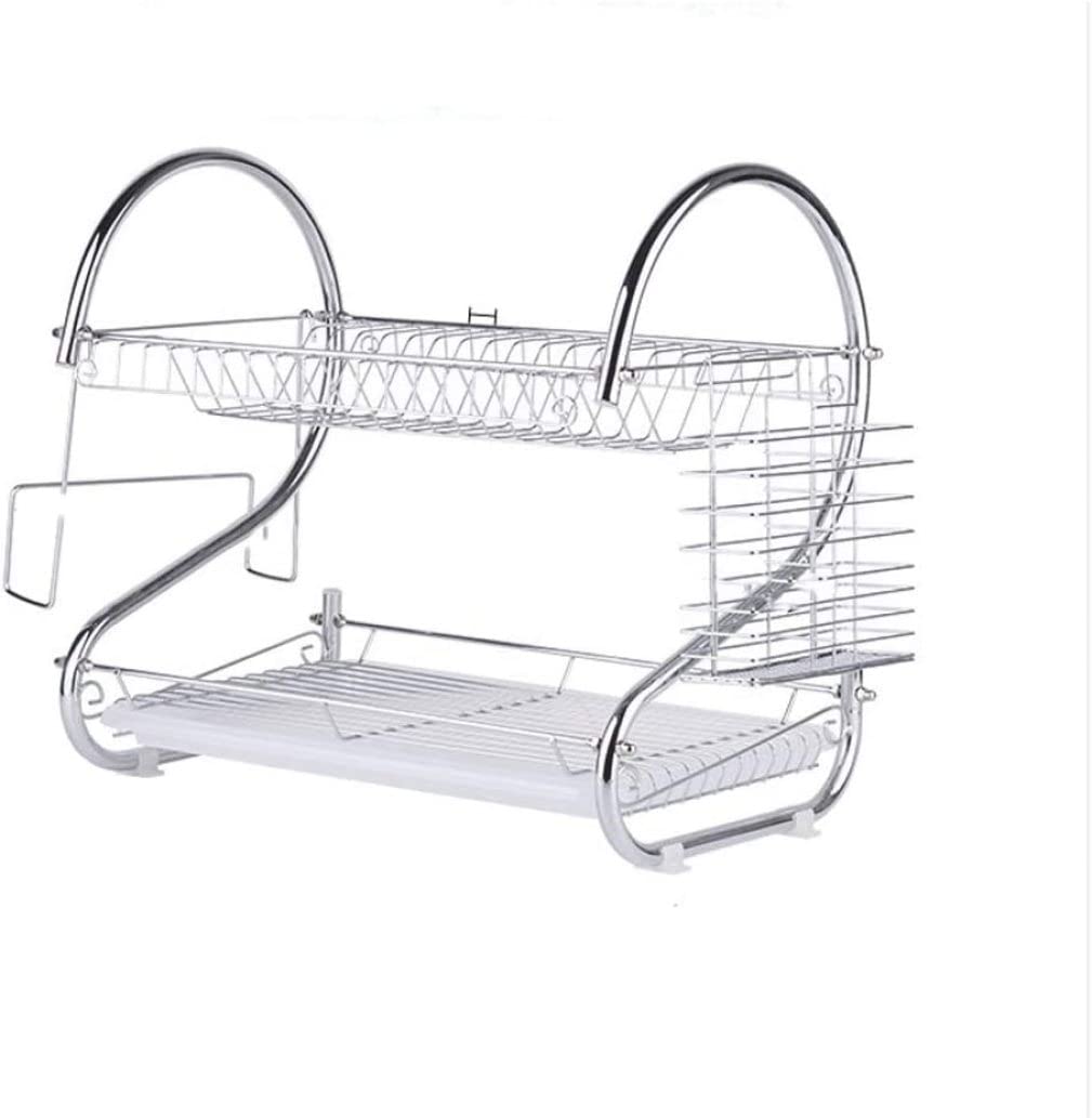 SaryEdge Dish Drainers Dish Drainer 2-Tier Dish Racks Stainless Steel Cutlery Dish Drying Rack Kitchen With Drip Tray Cutlery Basket,