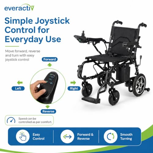 Image of EverActiv EcoMove Plus Electric Wheelchair Automatic for Elderly, Patients & Adults | Foldable Motorized Wheelchair with Lithium-Ion Battery, Easy Joystick Control, Rear Alloy Wheels | No Battery Removal Needed for Folding