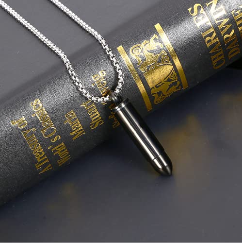 Blowin Stainless Steel Memorial Cremation Ash Urn Vial Tube Bullet Pendant Keepsake Necklace, Golden, Free Chain (Black) BW1P20004113