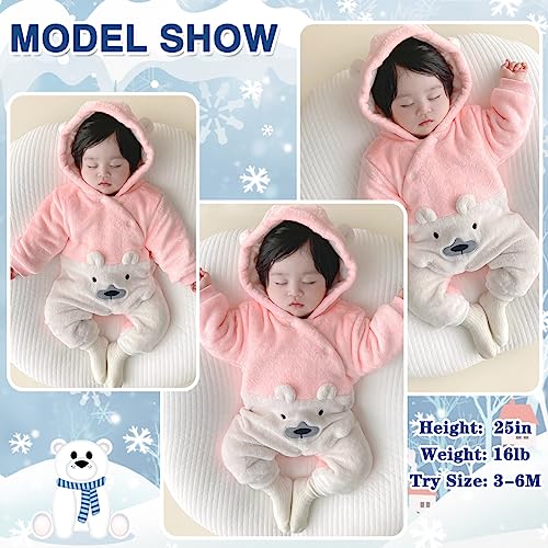 Image of Fairy Baby Newborn Baby Snowsuit Bear Suit Romper Winter Warm Coat Infant Fleece Footie Jumpsuit for Girls Boys 0-18M