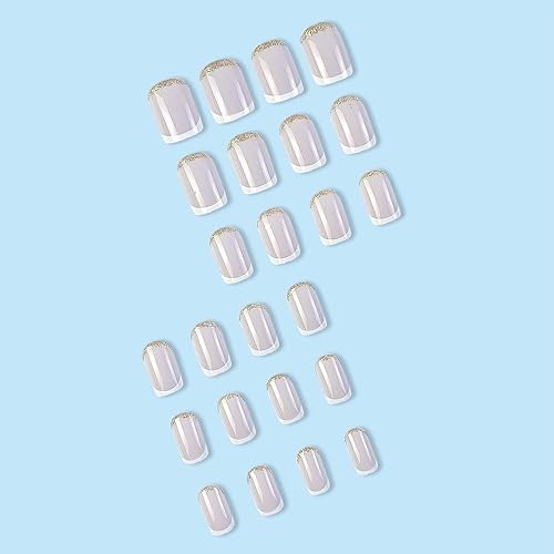 Miniatura 5 de Box French Nails with giliter Stone French Tip Press-On nails - 24 Pcs with White Rhinestones for Exquisite Summer Beach and Daily Wear Full Cover
