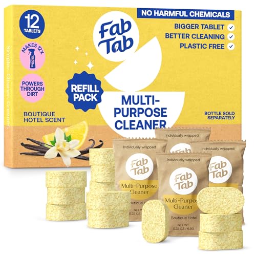 Fab Tab Sustainable Cleaning - All Purpose Refill Spray Tablets - Multi-surface Cleaning Spray Refill - Plant-based - Multi Purpose Cleaner Refill Tablet 12 Count - (Bottle Not Included)