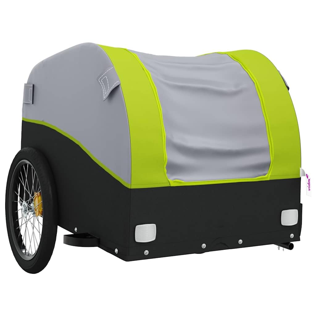 Przyczepa rowerowa, czarna, zielona, z żelaza, nośność 45 kg, 133 x 68 x 68 cm, z dyszlem, sprzęgłem, flagą bezpieczeństwa, idealna do transportu, bagażu, zakupów, na kemping, wycieczkę