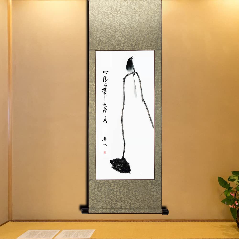 Amazon.co.jp: 掛軸(掛け軸) 水墨画 花鳥図 四季花鳥画 四尺四