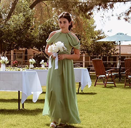 M_RAC Off Shoulder Junior Bridesmaid Dresses Flower Girl Dresses Formal Dress for Teen Girls Wedding A-line Chiffon PA0153