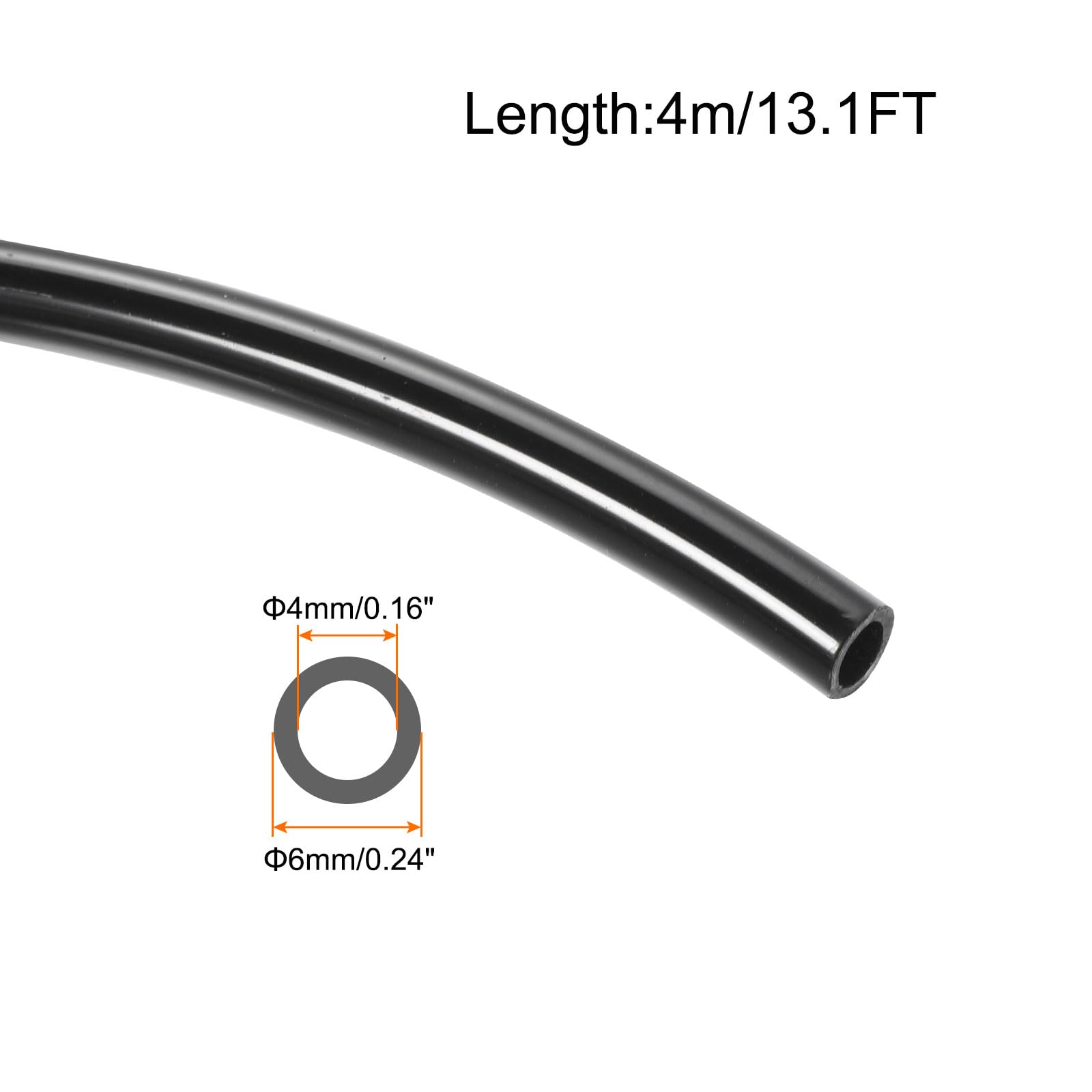 Rebower Pneumatic Tubing Pipe,6mm x 4mm Black PU Polyurethane Tube,13.1FT 4M,PU Air Line Tubing Hose Tubes for Air Compressor,Fluid Transfer,Air Brake - Image 2