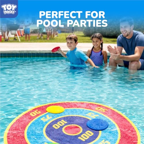 Image of TOY Life Water Skipping Ball Pool Game, Skip Ball Pool Toys for Kids Teens Adults, Water Bouncing Beach Balls for Swimming Pool Lake, Summer Floating Water Sports Game Mat with Scoring Rings