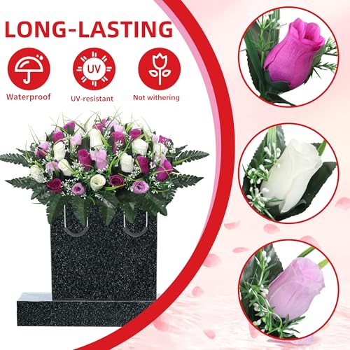 Lodou Cemetery Flowers for Grave,Headstone Flower Saddle,Flowers for Cemetery Grave Decoration Headstone Flower Saddle for Headstone Decoration (Purple White) image 8