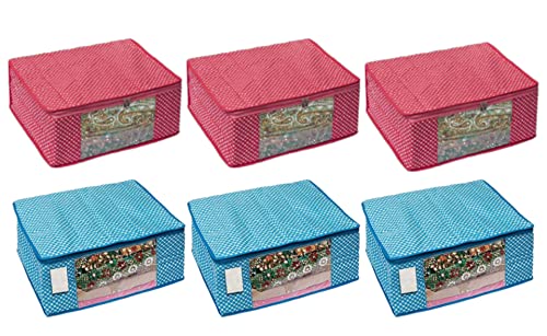 Image of Suit Cover Bag | Lehenga Bag | Cotton Saree Cover Closet Orgnizer /Saree Bags for Wardrobe Orgnizer Clothe Covers | Lehenga Cover|Cotton Set (Pack of 6, Pink + SkyBlue)