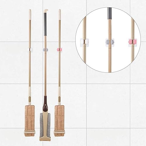 Miniatura 8 de Paquete de 4 Soporte para trapeador y escoba, organizador de escobas, autoadhesivo, reutilizable, sin perforaciones, súper antideslizante, estante