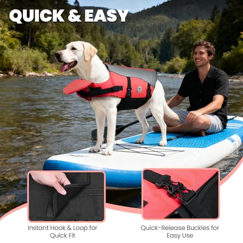 Image of VIVAGLORY Dog Life Vest Front Float Dog Swim Vest, XL, Bright Pink | Life Jacket with Chin Float & Handle for Swimming & Boating, High Visibility Adjustable for Doggy Cat Puppy
