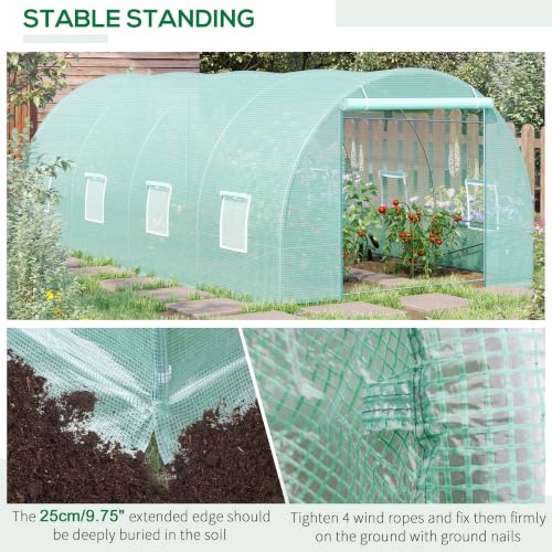 Outsunny 20' x 10' x 7' Walk-in Tunnel Greenhouse Zippered Door Green - Image 5
