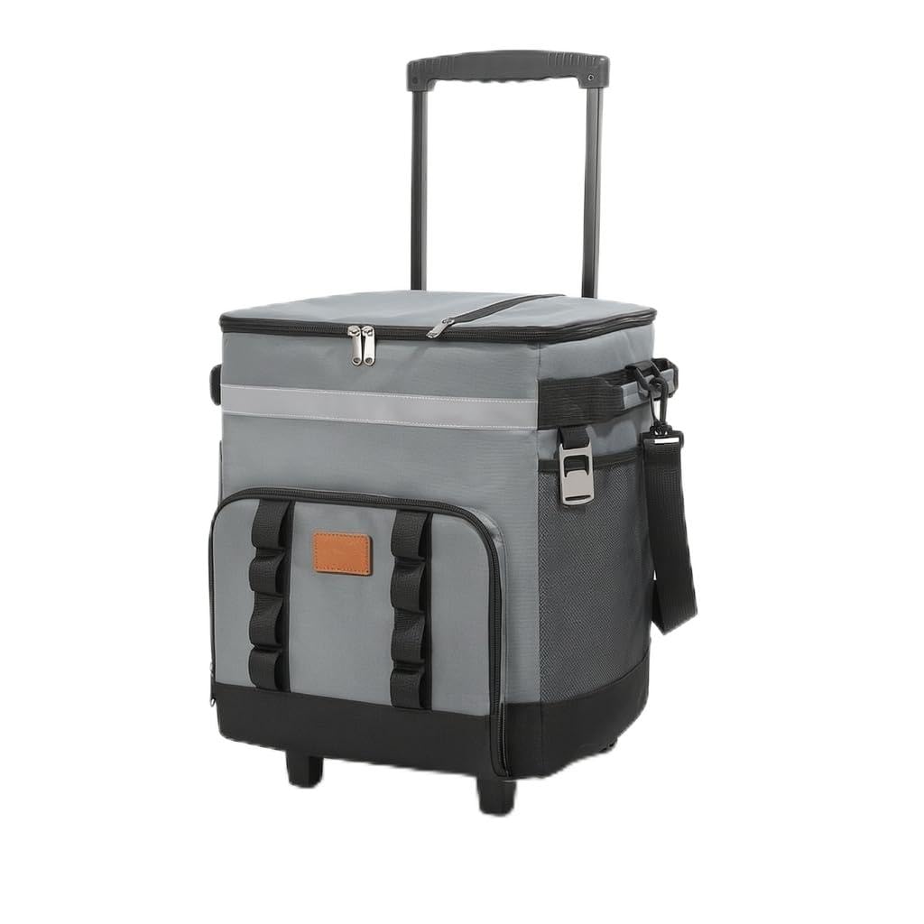 Borsa con Ruo Grande Capacità, Portatile a Carrello, per Picnic, Spiaggia e Consegna Cibo, con Asta lescopica ta, Grigio scuro, Grigio
