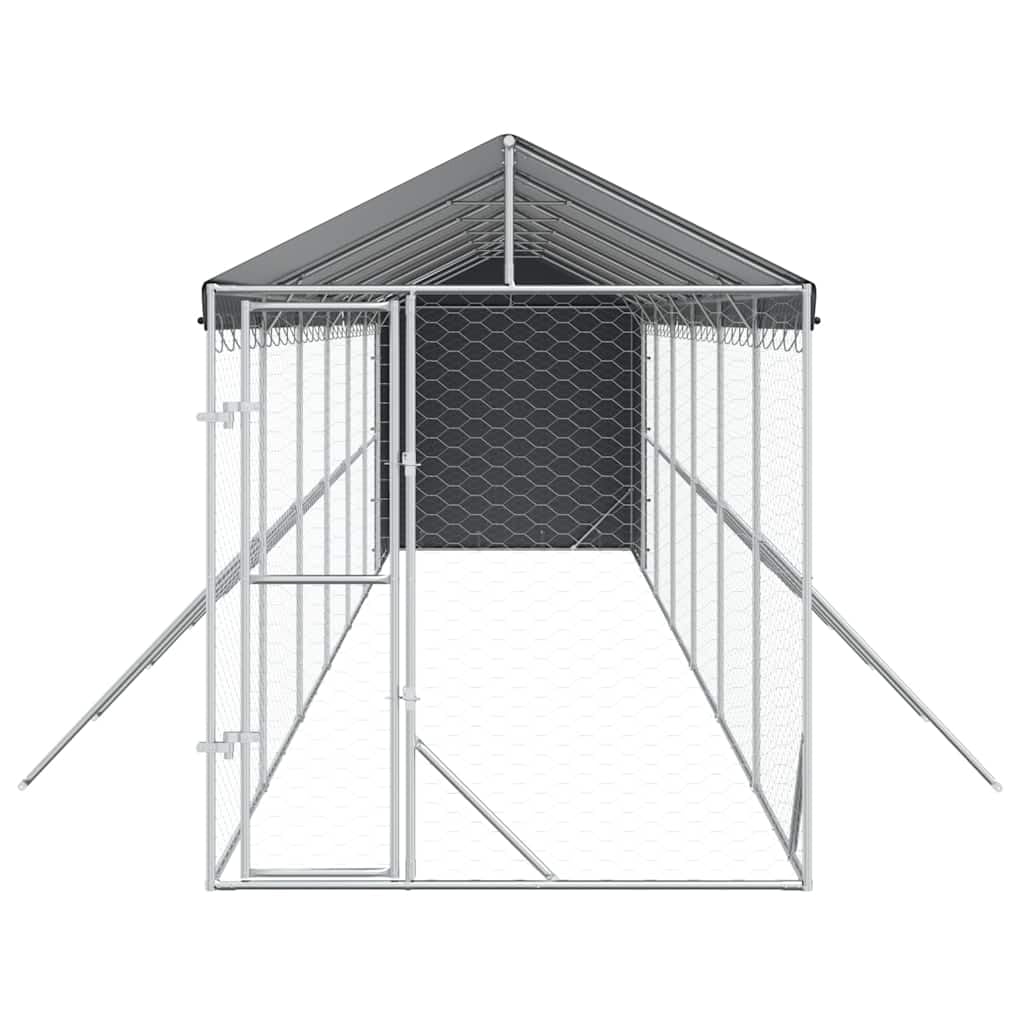 Cuccia Cani Esterno Tetto Argento 2x14x2,5 m Acciaio Zincato