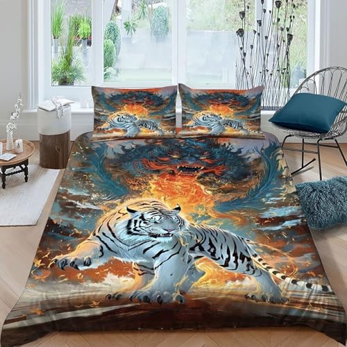 Housse de couette tigre blanc 3 pièces literie fantaisie 260x220 - 3