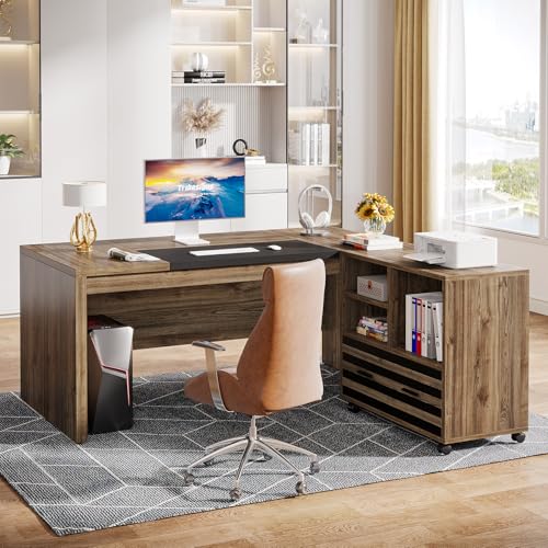 Image of Tribesigns 62.2 inch L-Shaped Executive Desk with Mobile File Cabinet