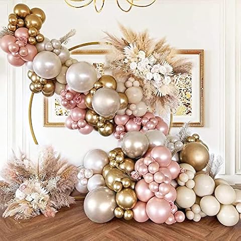 Decoración de Fiesta con Globos Beige Oro Rosa Cover