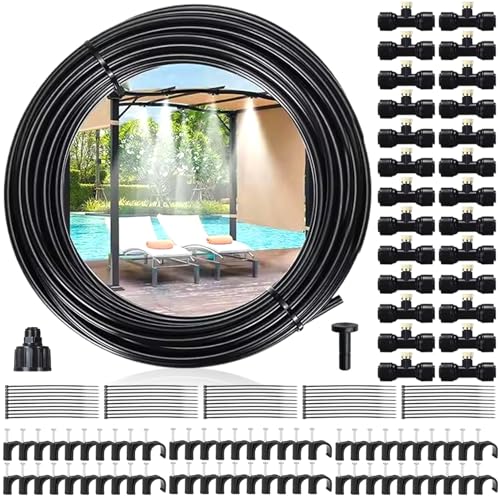 Sistema de nebulización para patio, señorantes al aire libre para enfriamiento del patio, sistema de neblina de 59 pies con accesorios, agua de agua para riego de invernadero de jardín en el tr