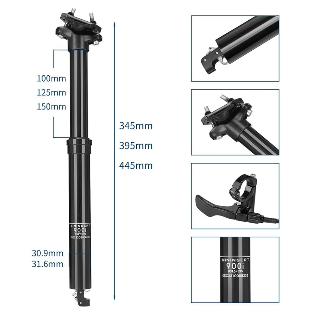 GarveeLife Hydraulische Dropper Sattelstütze für Mountainbike – Höhenverstellbare Fahrrad Sattelstütze mit interner Kabelführung & Fernbedienung – 100/125mm Hub – Für Erwachsene – 31.6mm/30.9mm