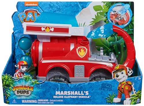 Paw Patrol - Pat Patrouille - Véhicule Deluxe Marcus Jungle Pups - Voiture Figurine À Collectionner - avec Projectiles - Thème Jungle - Pat Patrouille Jouet - Voiture Enfant - Jouet Enfant 3 Ans Et +