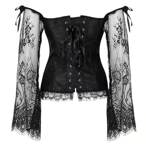 Image of Women's Lace up Gothic Jacquard Shoulder Straps Tank Overbust Shaper Corset Bustiers Top